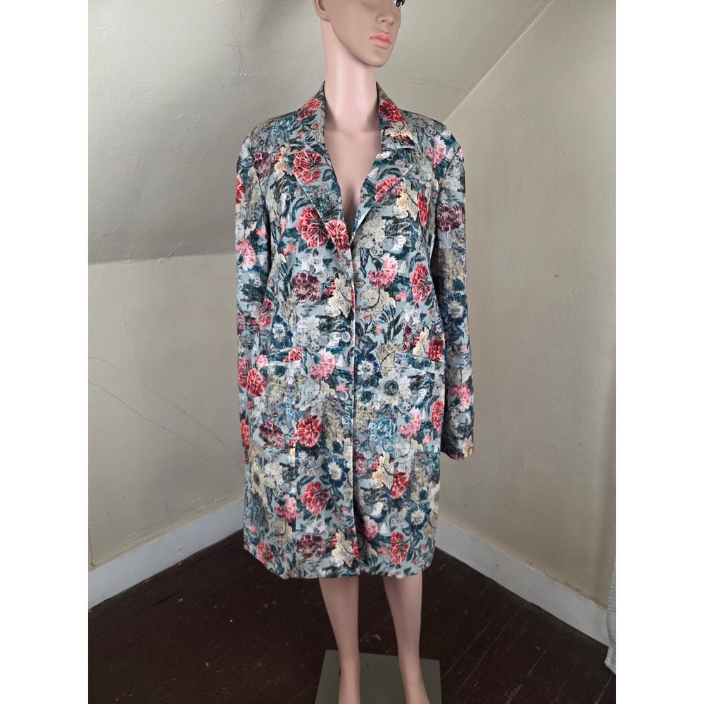 Peruvian Connection Women's US 18 Floral Tapestry Long Coat Blazer Cotton - Picture 3 of 14